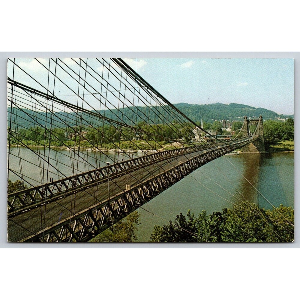 Postcard West Virginia Wheeling Suspension Bridge Ohio River 1982 Unposted